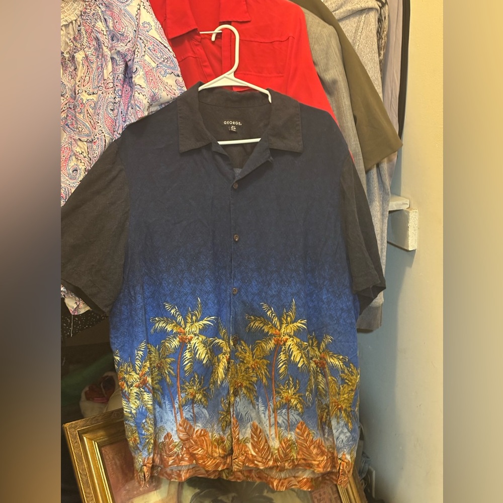 ☄️ FREE GIFT W/ANY PURCHASE - George Men's Tropical Blue and Orange Shirt